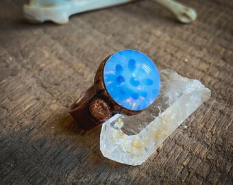 Moonstone Nebula Ring, Handmade Copper and glass