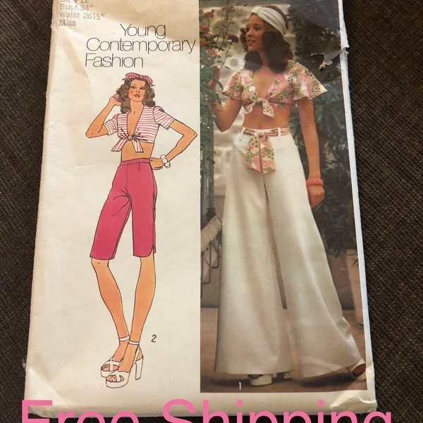 Simplicity 5695 Vintage 1970’s Sewing Pattern Top and Wide Leg Pants Sewing pattern Misses Size US 12 Bust 34” Waist 26 1/2 Free Shipping