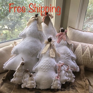 Unique Christmas Tree Pillows handmade from Vintage Hobnail Chenille  They range from Couch Pillows to bowl filler/ornament Free Shipping