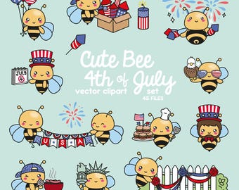Premium Vektor Clipart - Kawaii Biene - 4. Juli Pinguine - Cute Bee Clipart - 4