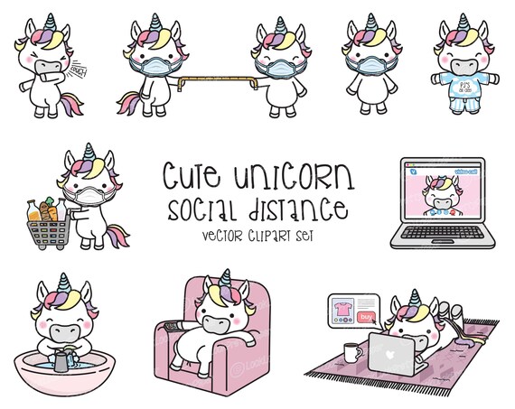 Premium Vector Clipart Kawaii Unicorn Cute Unicorn Social Etsy