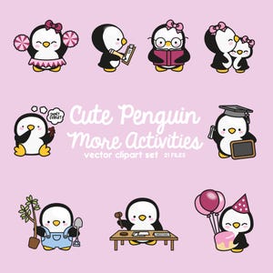 Premium Vector Clipart - More Kawaii Penguins - More Cute Penguins Clipart Set - High Quality Vectors - Instant Download - Kawaii Clipart image 1