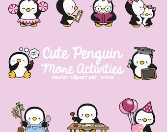 Premium Vector Clipart - More Kawaii Penguins - More Cute Penguins Clipart Set - High Quality Vectors - Instant Download - Kawaii Clipart