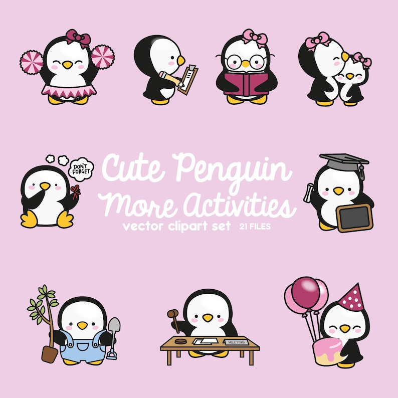 Premium Vector Clipart - More Kawaii Penguins - More Cute Penguins Clipart Set - High Quality Vectors - Instant Download - Kawaii Clipart image 1