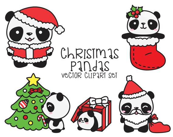 Disegni Di Natale Kawaii.Premium Vector Clipart Kawaii Natale Panda Carino Natale Etsy