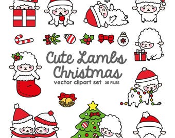Premium Vector Clipart - Kawaii Christmas Sheep - Cute Christmas Sheep Clipart Set - High Quality Vectors - Kawaii Christmas Clipart