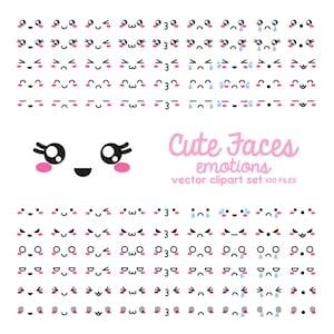 Premium Vektor Clipart - Kawaii Gesichter - süße Gesichter Clipart Set - hochwertige Vektoren - Instant Download - Kawaii Clipart