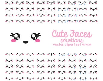 Premium Vektor Clipart - Kawaii Gesichter - süße Gesichter Clipart Set - hochwertige Vektoren - Instant Download - Kawaii Clipart