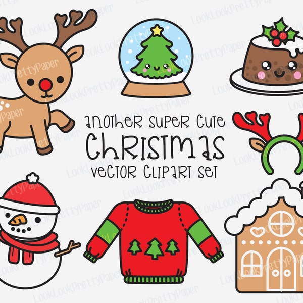 Premium Vector Clipart - Kawaii Christmas - Another Cute Chrismas Clipart Set - High Quality Vectors - Instant Download - Kawaii Clipart