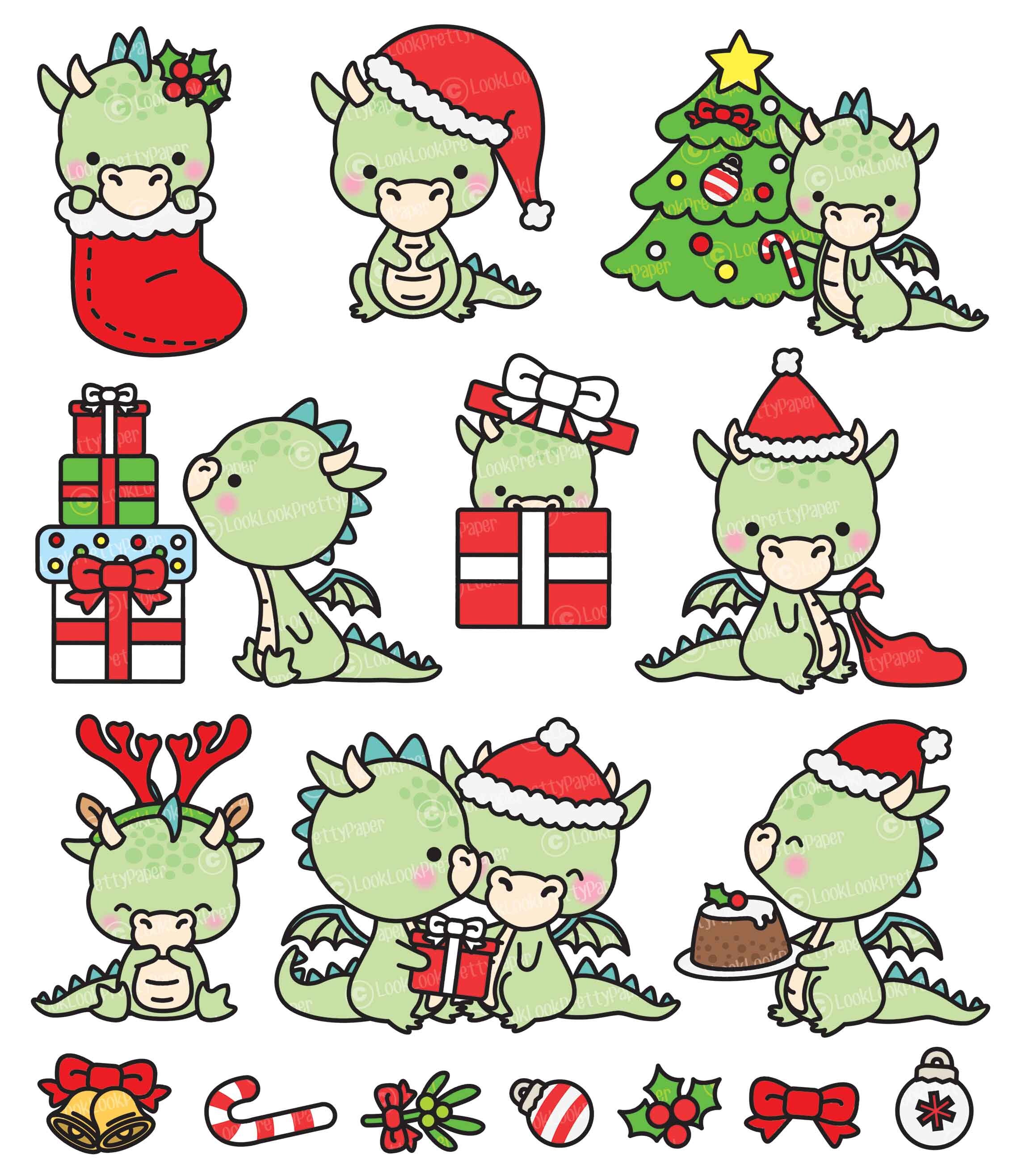 Premium Vektor Clipart Kawaii Weihnachten Drachen süße Etsy