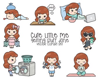 Premium Vector Clipart - Cute Me - Kawaii Girl - Cute Girl Planning Clipart - Red Hair - Kawaii Clipart