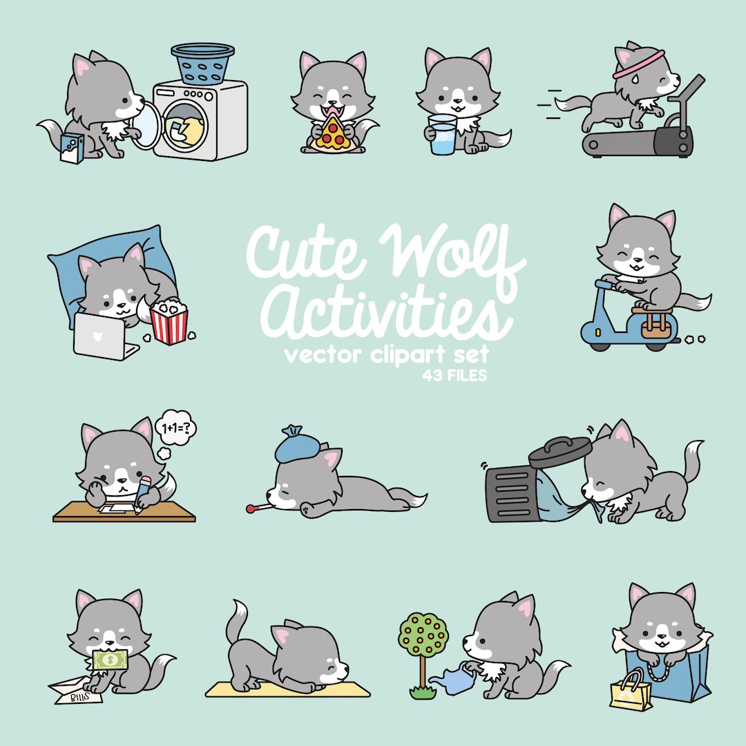 Premium Vector Clipart Kawaii Wolf Cute Wolf Planning Clipart