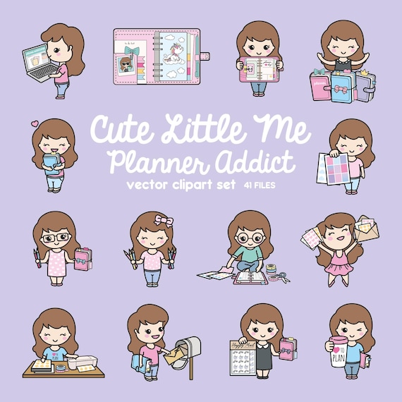 Premium Vector Clipart - Kawaii Me - Cute Me Planner Addict Clipart - Cute Me Loves Planning - Instant Download - Kawaii Clipart