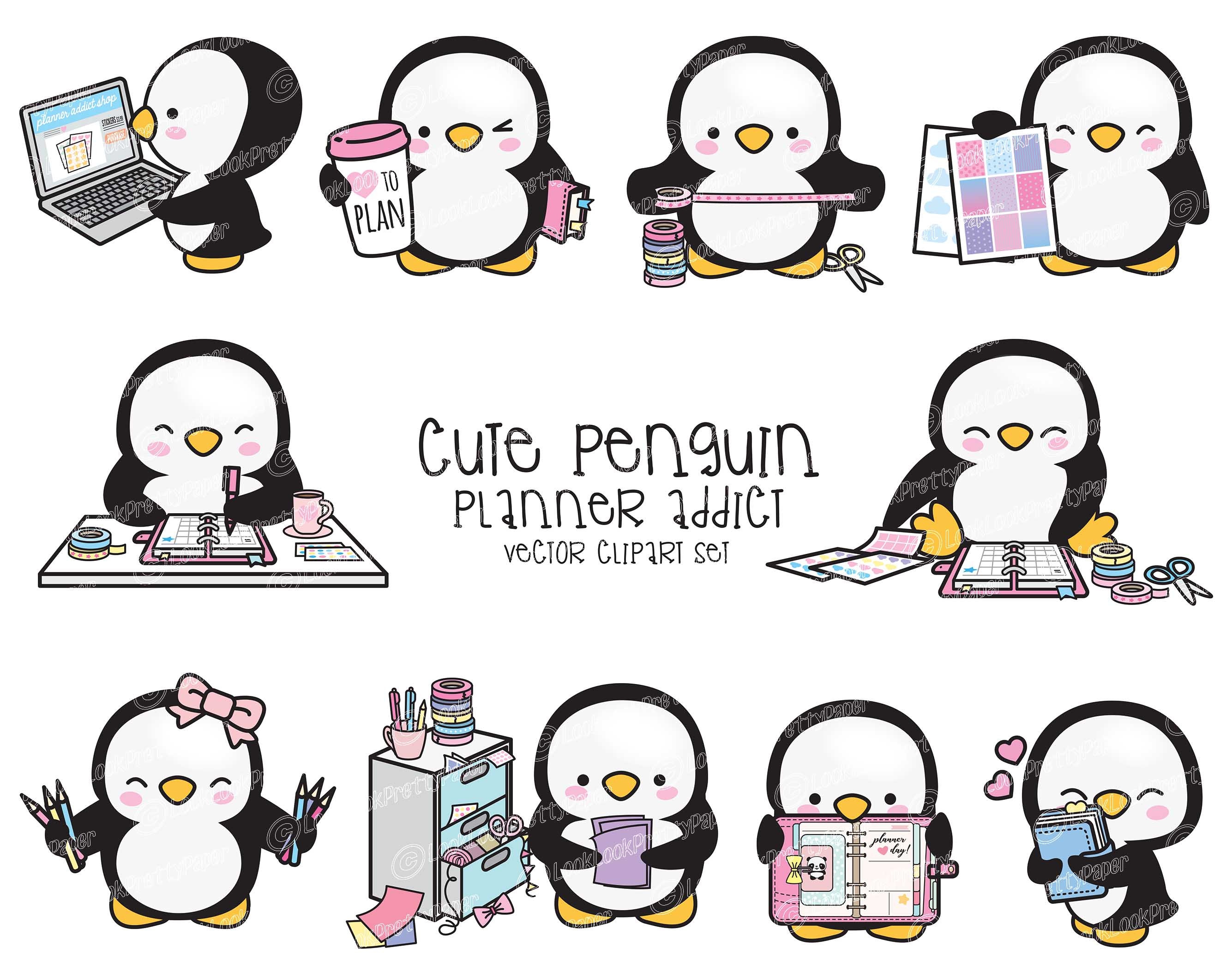 Premium Vector Clipart Kawaii Penguin Cute Penguin Planner | Etsy