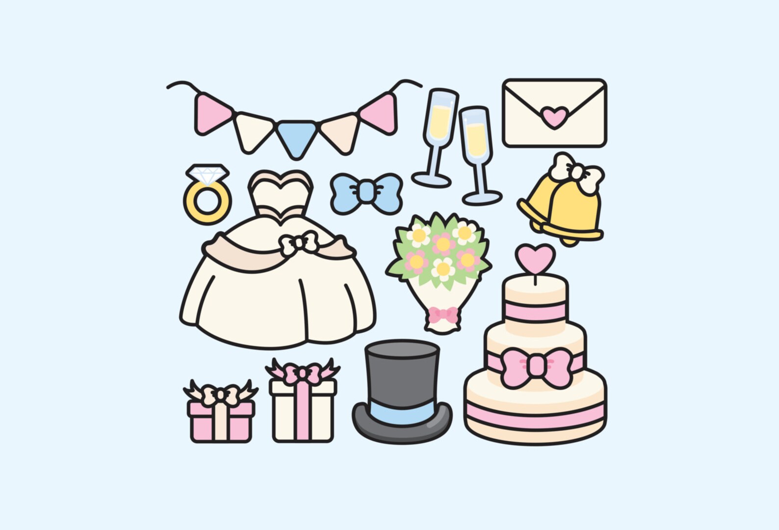 Premium Vector Clipart Kawaii Wedding Clipart Kawaii Clip Etsy