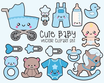 Premium Vector Clipart - Kawaii Baby Clipart - Kawaii Baby Blue Clipart - High Quality Vectors - Instant Download - Kawaii Maternity Clipart