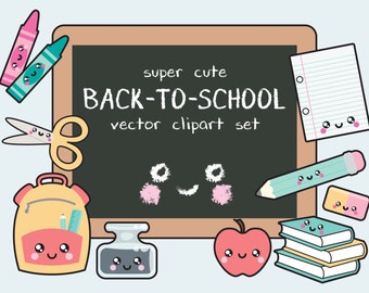 Premium Vector Clipart - Kawaii Back to School Clipart - Kawaii Clip Art - School Supplies clipart - High Quality Vectors - Kawaii Clipart