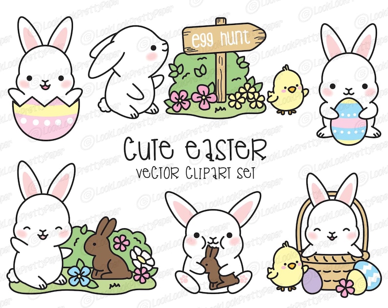 Premium Vector Clipart Kawaii Easter Cute Easter Clipart | Etsy