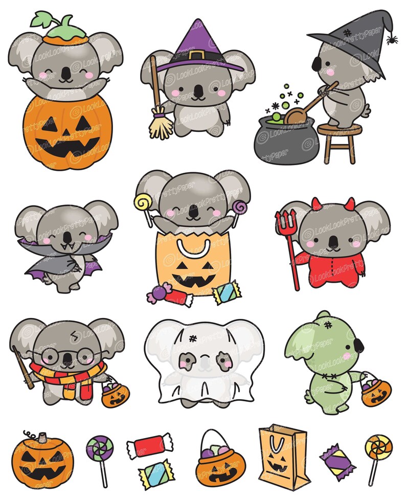Premium Vector Clipart - Kawaii Halloween Koalas - Cute Halloween Koalas Clipart Set - High Quality Vectors - Kawaii Halloween Clipart image 2