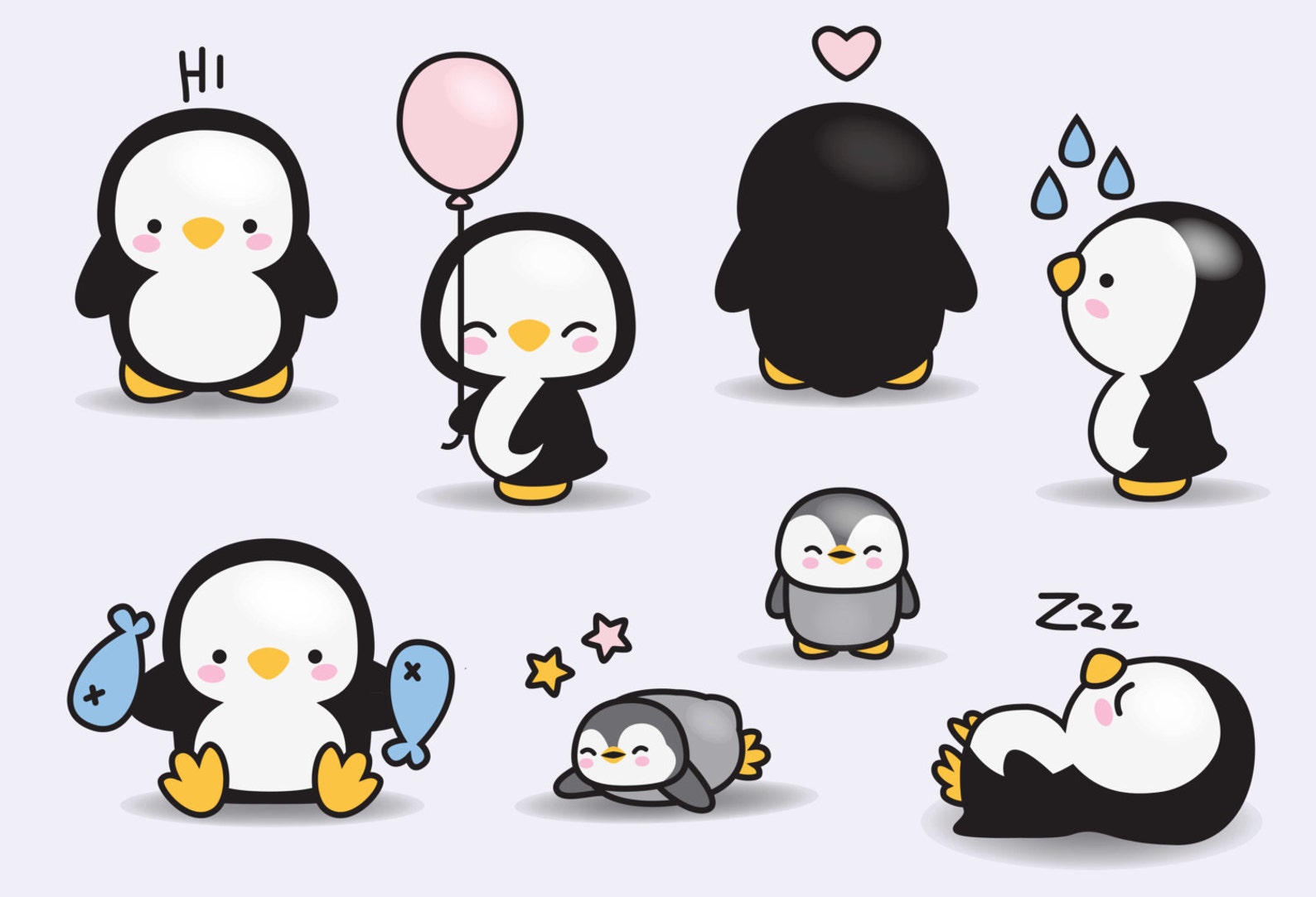 Premium Vector Clipart Kawaii Penguins Cute Penguins Clipart Set High