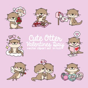 Premium Vector Clipart - Kawaii Valentijnsdag Otter - Valentijnsdag Otter Clipart - Hoge kwaliteit Vectoren - Leuke Valentijnsdag Clipart