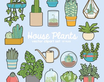 Premium Vector Clipart - House Plants Clipart - Kawaii Plants Clip Art Set - High Quality Vectors - Pretty Clipart - Pot Plants Clipart Set