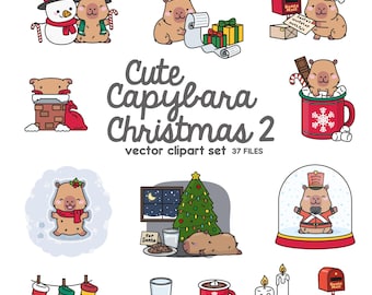 Premium Vektor Clipart - Kawaii Capybara - Süßes Capybara Weihnachten - Weihnachten Capybaras - Instant Download - Kawaii Clipart