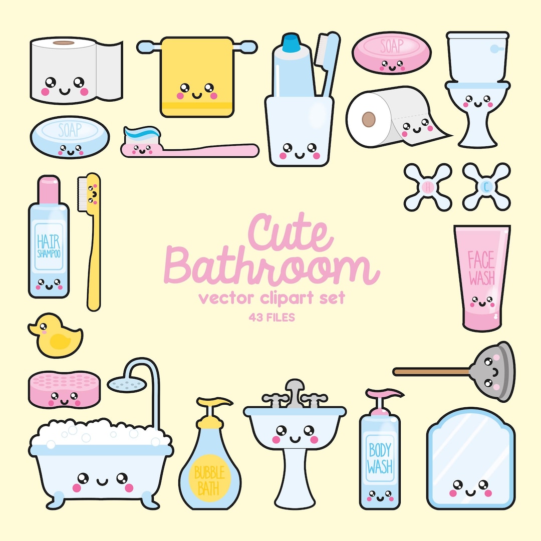 Premium Vector Clipart - Kawaii Bathroom Clipart - Kawaii Bathroom Clip ...