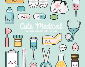 Imágenes vectoriales premium - Imágenes prediseñadas de doctor kawaii - Conjunto de imágenes prediseñadas kawaii - Vectores de alta calidad - Descarga instantánea - Imágenes prediseñadas médicas kawaii