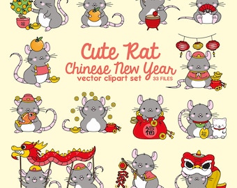Premium vectorillustraties - kawaii Chinees nieuwjaar - schattig jaar van de rat - 2020 - kawaii rat - direct downloaden - kawaii-clipart