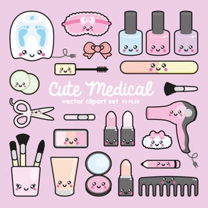Premium Vektor Clipart - Kawaii Schönheit Clipart - Kawaii Schönheit Clip Art Set - Hochwertige Vektoren - Sofortiger Download - Kawaii Spa Clipart