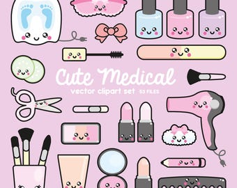 Premium Vektor Clipart - Kawaii Schönheit Clipart - Kawaii Schönheit Clip Art Set - Hochwertige Vektoren - Sofortiger Download - Kawaii Spa Clipart