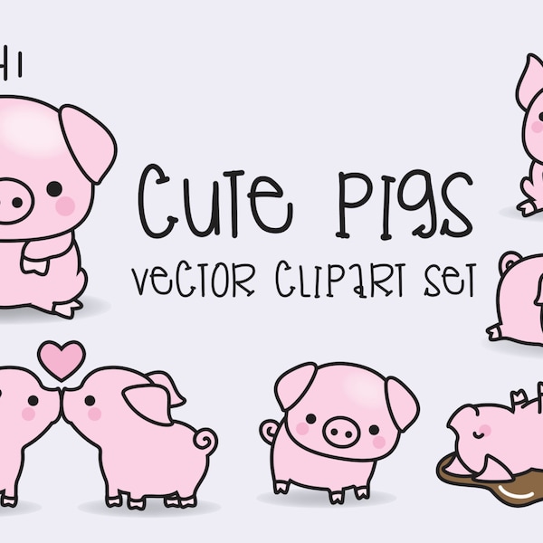 Premium Vector Clipart - Kawaii Pigs - Cute Pigs Clipart Set - High Quality Vectors - Instant Download - Kawaii Clipart