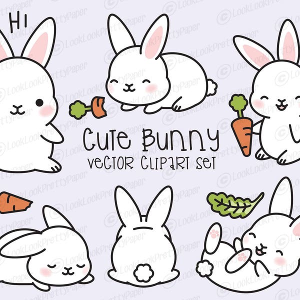 Premium Vector Clipart - Kawaii Bunny - Cute Bunny Clipart Set - High Quality Vectors - Instant Download - Kawaii Clipart