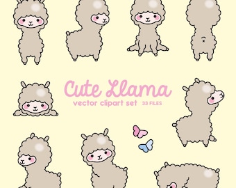 Premium vectorclipart - kawaii lama's - schattige lama-clipartset - hoge kwaliteit vectoren - direct downloaden - kawaii-clipart