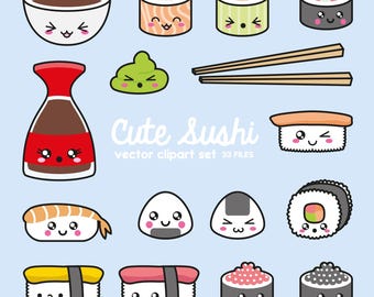 Premium Vector Clipart - Kawaii Sushi Clipart - Kawaii Sushi Clip Art Set - High Quality Vectors - Instant Download - Kawaii Clipart