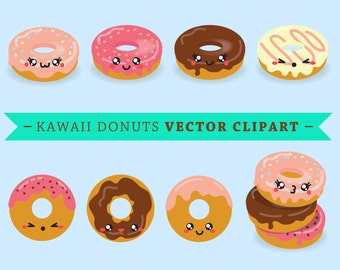 Premium Vector Clipart - Kawaii Donuts - Cute Donut Clip art Set - High Quality Vectors - Instant Download - Kawaii Clipart