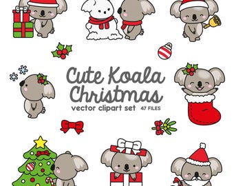 Premium Vektor Clipart - Kawaii Weihnachten Koalas - Süßer Weihnachten Koala Bär Clipart Set - Hochwertige Vektoren - Kawaii Weihnachten Clipart