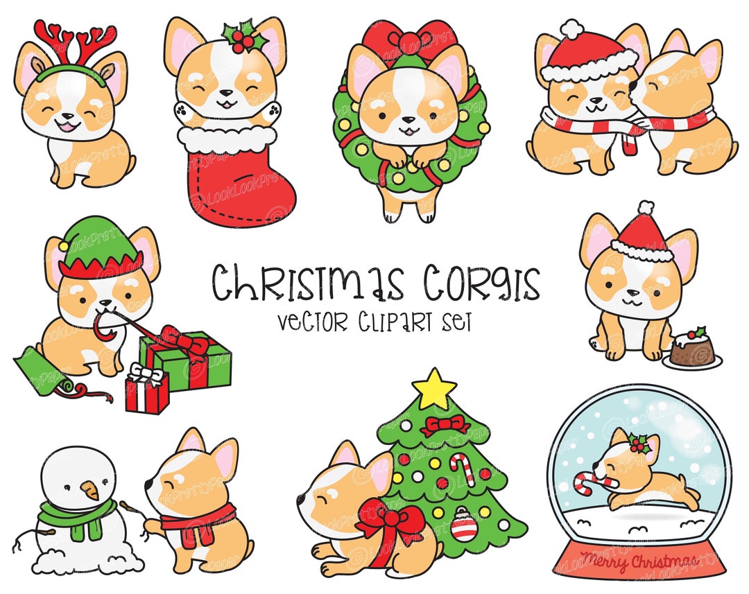 Premium Vector Clipart Kawaii Christmas Corgis Cute Christmas Corgi ...