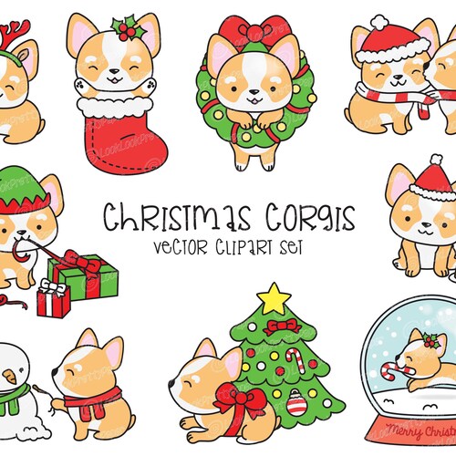 Premium Vector Clipart Kawaii Christmas Corgis Cute - Etsy