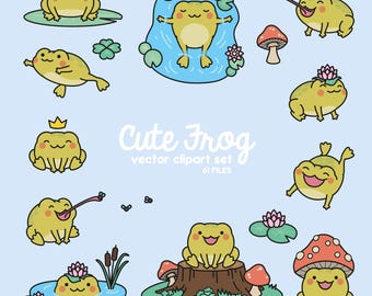 Premium Vector Clipart - Kawaii Frogs - Cute Frog Clipart Set - High Quality Vectors - Instant Download - Kawaii Clipart