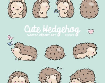 Premium Vector Clipart - Kawaii Hedgehogs - Cute Hedgehogs Clipart Set - High Quality Vectors - Instant Download - Kawaii Clipart