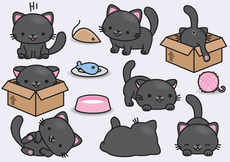 Premium Vector Clipart Kawaii  Black  Cats  Cute Black  Cats  