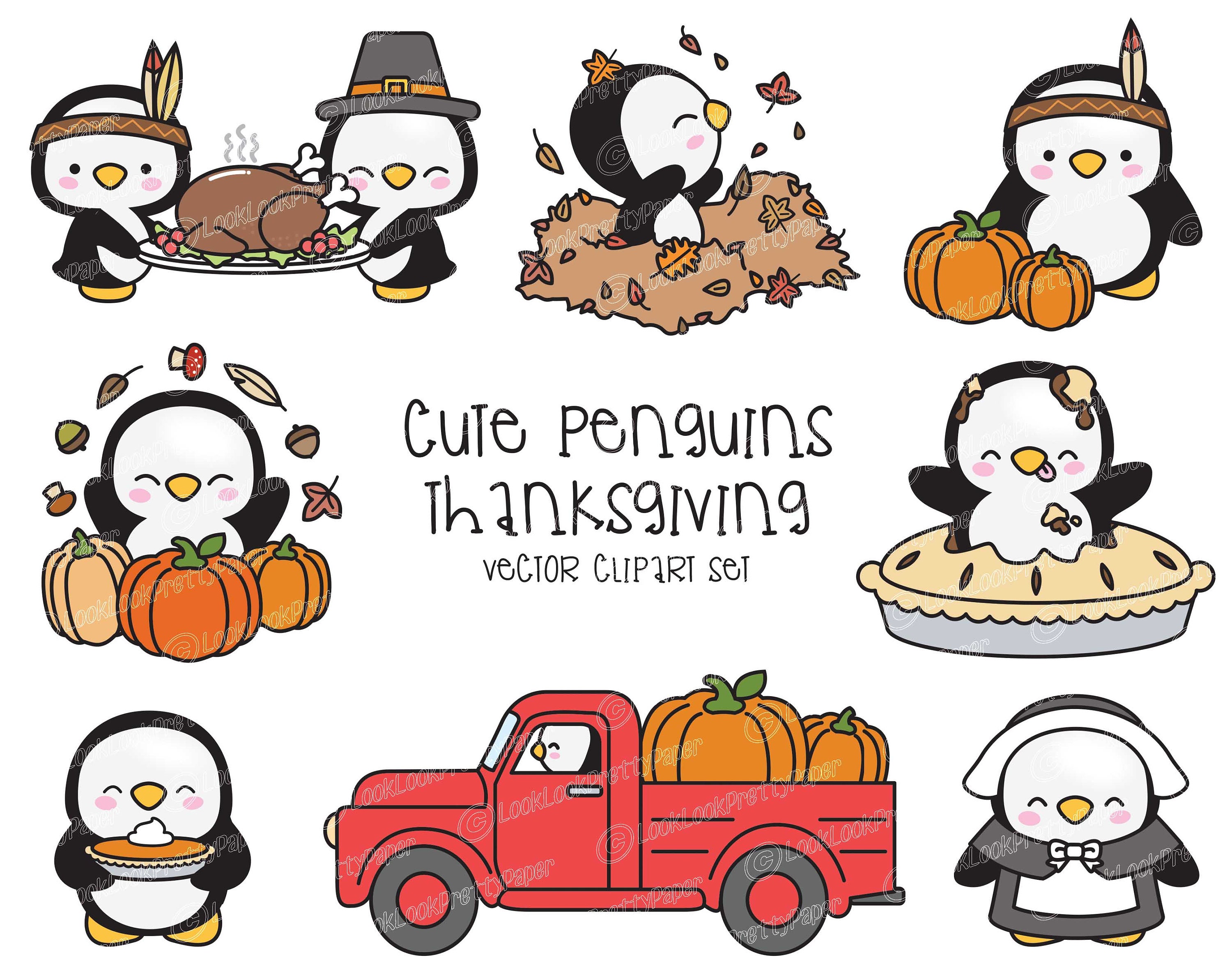 Set of high quality hand drawn Kawaii Thanksgiving clipart