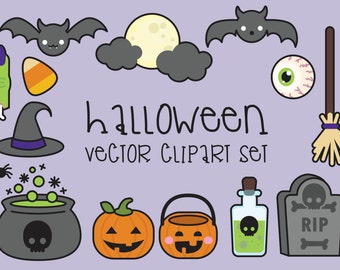 Premium Vector Clipart - Halloween Clipart - Spooky Halloween Clip art Set - High Quality Vectors - Instant Download - Kawaii Clipart