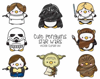 Premium Vector Clipart - Kawaii Penguins Star Wars - Cute Penguins Clipart Set - High Quality Vectors - Kawaii Star Wars Clipart