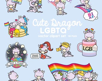 Premium Vector Clipart - Kawaii LGBTQ Pride Purple Dragon - Cute Dragon Queer Pride Clipart - Instant Download - Kawaii Clipart
