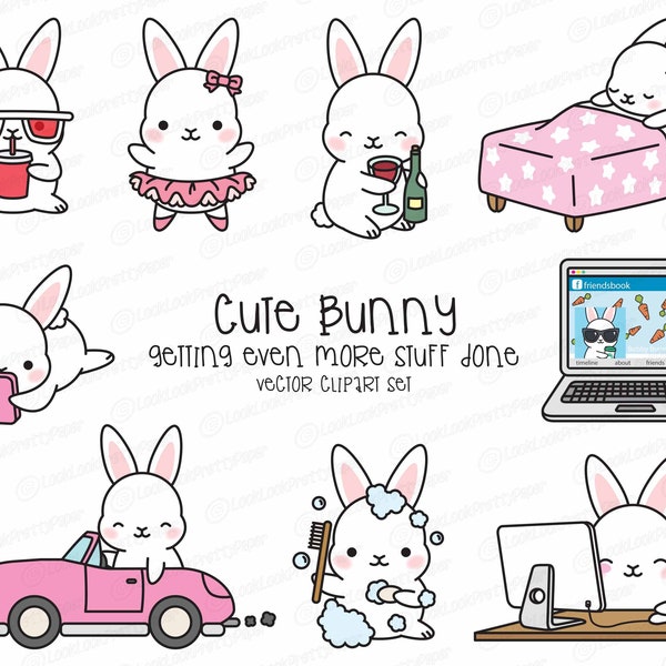 Premium Vector Clipart - Kawaii Bunny - Cute Bunny Planning Clipart - Even More Bunnies - Instant Download - Kawaii Clipart