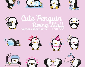 Premium Vector Clipart - Kawaii Pearl the Penguin - Cute Pengun Clipart - High Quality Vectors - Instant Download - Kawaii Penguin Clipart
