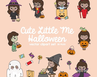 Premium Vector Clipart - Kawaii Halloween Girl - Cute Me Halloween Clipart Set - High Quality Vectors - Kawaii Halloween Clipart